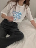 T0124-P25纯棉卡通印花蝴蝶结减龄穿搭春夏宽松印花短袖T恤，女装T恤，星座617A-2