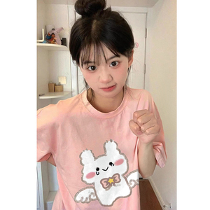 T0990-P25 趣味卡通天使猫咪纯棉印花T 春夏短袖上衣图片