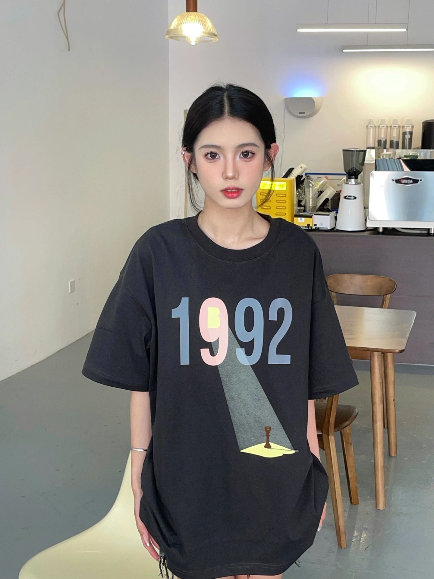 T0144-P25 纯色T恤潮 纯棉印花宽松夏季男女装短袖T图片