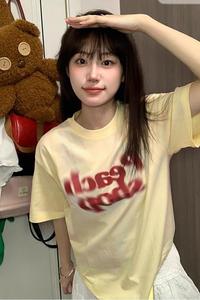 T099-P25美式复古字母设计全棉印花短袖宽松版男女同款