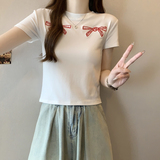 T00994-P352025夏装新款修身短袖T恤女甜妹蝴蝶结上衣，女装T恤，星座617A-2