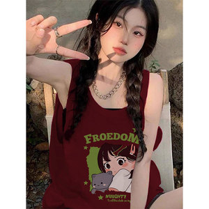TB050-P25 春夏季宽松纯棉印花无袖背心女图片