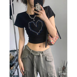 T0060-P35  心动信号简约爱心纯棉T 短款修身短袖T恤女夏图片