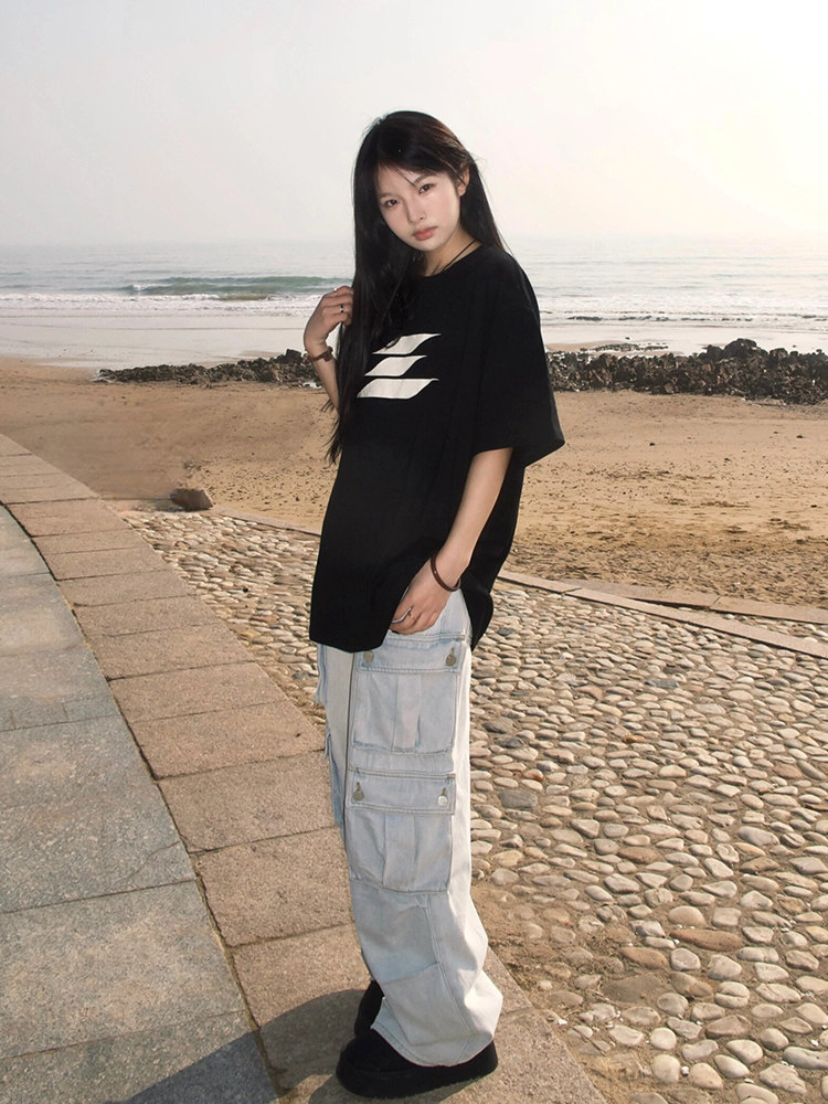 T0962-P25男女款美式复古小众印花纯棉TS-XXXL夏装短袖T恤女,女装T恤,星座617A-2