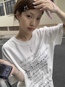 T0220-P25 字母印花T恤女夏季2025新款港味设计感宽松短袖上…图片