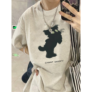 T0956-P25 趣味卡通印花纯棉T 男女款百搭宽松纯棉短袖t恤图片