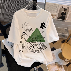 T0177-P25 100%棉精梳纯棉 印花夏装短袖T恤女宽松韩版图片