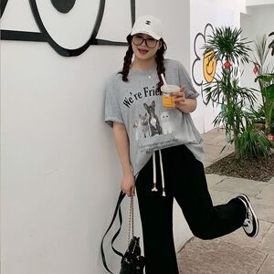 T0320-P25夏装宽松休闲猫咪百搭卡通打底T恤印花半袖上衣女图片