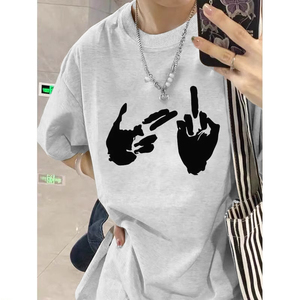 T085-P25复古美式潮纯棉印花短袖男女款休闲宽松版