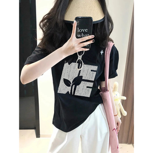 T0133-P25  春夏新款纯棉短袖T恤女 简约印花全棉T图片