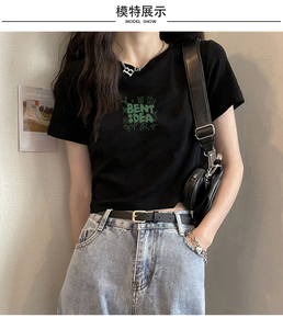 T001-P35 S-XL码短款修身短袖T恤女夏装上衣图片