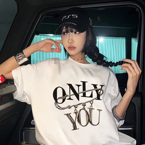T0969-P25 小众字母设计春夏新款纯棉短袖T恤女图片