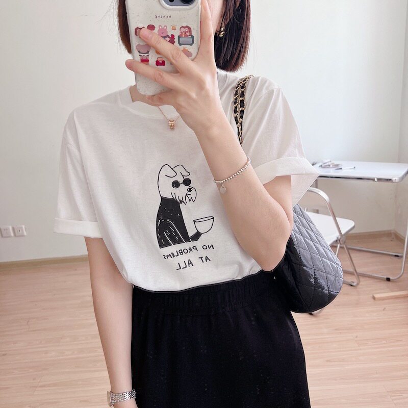 T0310-P25夏装短袖T恤女简约手绘卡通印花纯棉宽松T,女装T恤,星座617A-2