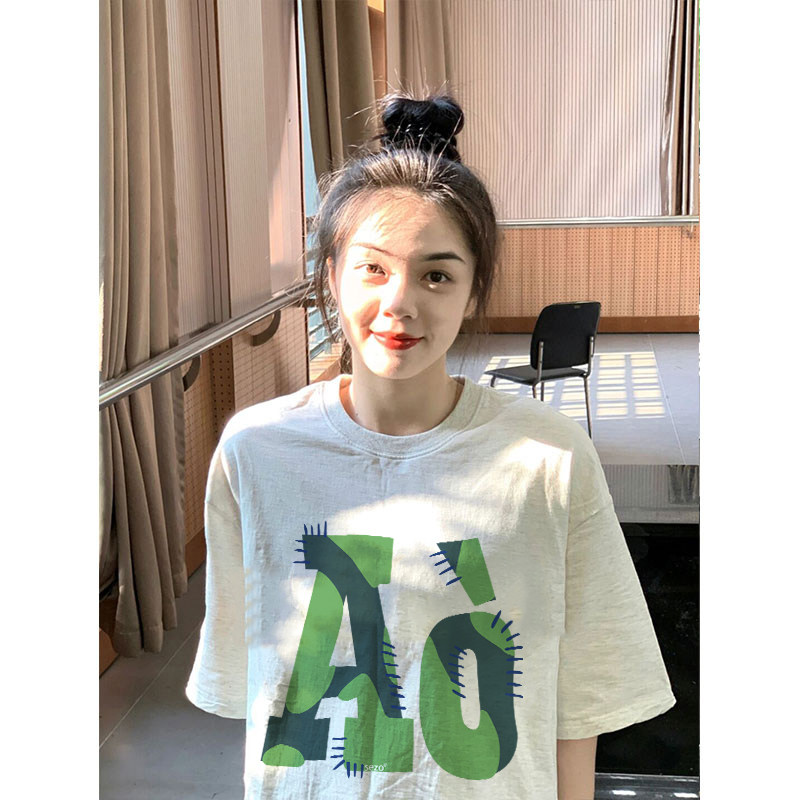 T0258-P25美式复古字母设计潮纯棉印花短袖t恤宽松韩版大码上衣,女装T恤,星座617A-2