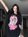 T0322-P25日系卡通猫咪印花夏装短袖T恤情侣宽松版，女装T恤，星座617A-2