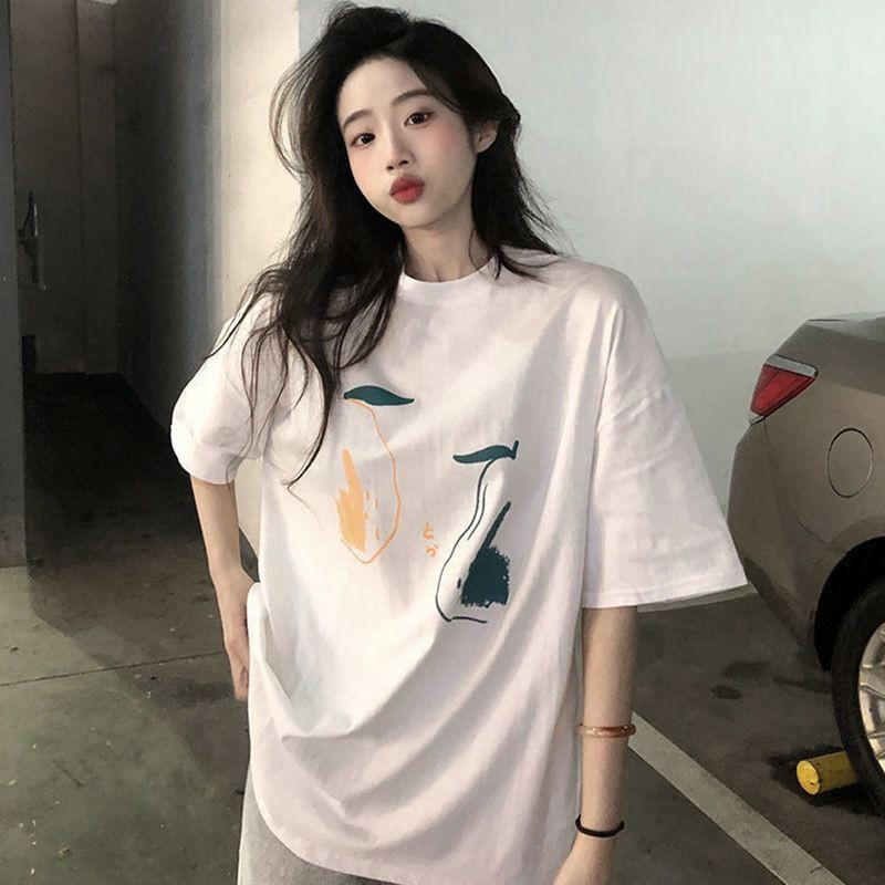 T0252-P25新款简约写意艺术印花纯棉短袖T恤女2025年夏宽松上衣,女装T恤,星座617A-2