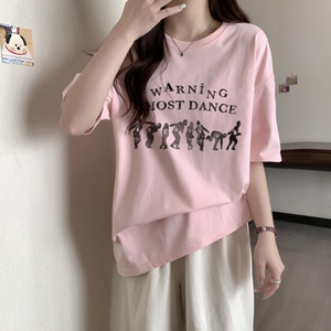 M376-P25  2025年春夏新款 100%棉复古人像印花夏装短袖T恤宽松韩图片