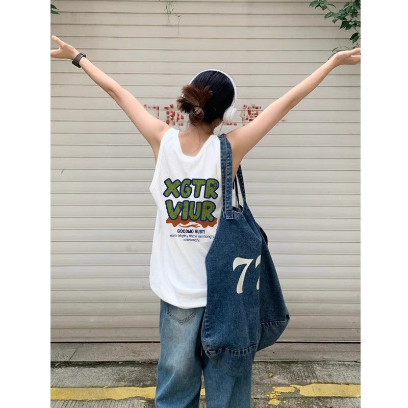 TB0971-P25 男女款春夏季宽松纯棉印花无袖背心女图片