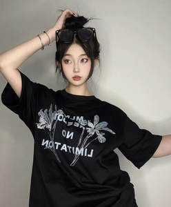 T0954-P25 美术生写意艺术花朵纯棉印花T 纯棉短袖t恤女潮图片