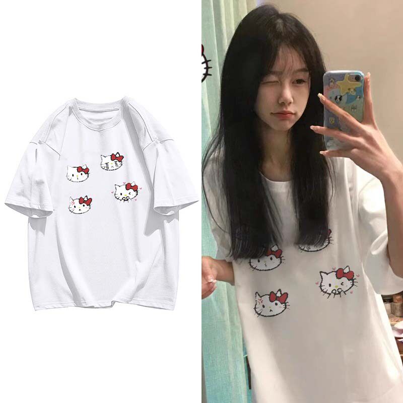 T0147-P25 2025春夏新款抖音 卡通Kitty猫纯棉短袖T恤潮图片
