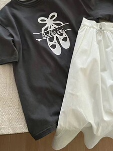 T0269-P25  舞蹈特长生春夏宽松印花短袖T恤 简约手绘小众百搭上图片