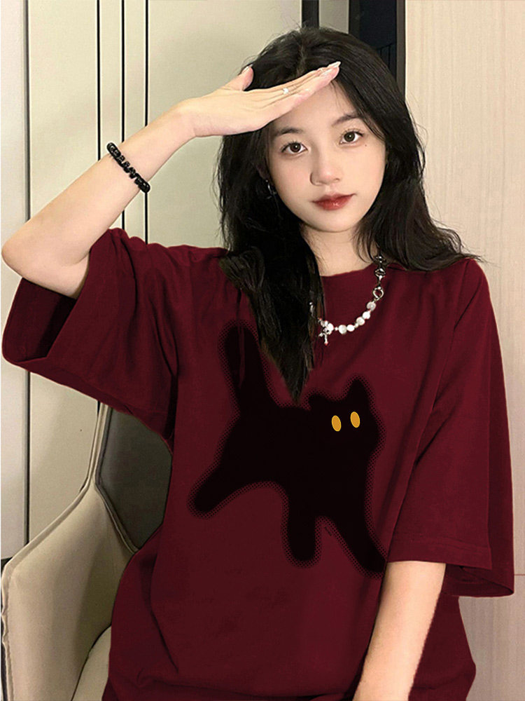 T03981-P25 高质量纯棉可爱猫咪印花短袖t恤 情侣款宽松到5XL图片