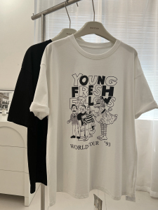 T06-P25 2025春夏新款美式复古印花纯棉T S-XXXL夏装短袖T恤女图片