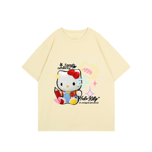 T062-P25 Kitty猫卡通印花抖音 春夏新款纯棉短袖T恤女图片