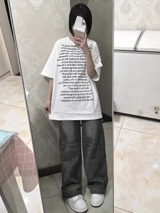 T0340-P30 2025春夏短袖直播品质高质量纯棉 前印花t恤情侣宽松图片