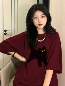 T03981-P25 高质量纯棉可爱猫咪印花短袖t恤 情侣款宽松到5XL图片