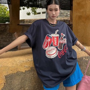 T0222-P25 春夏新款韩版美式复古可乐 印花宽松短袖T恤女休闲图片