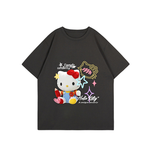 T062-P25 Kitty猫卡通印花抖音 春夏新款纯棉短袖T恤女图片