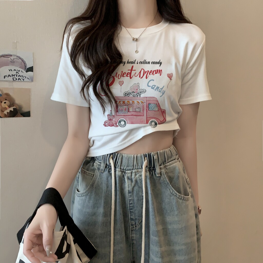 T0020-P35甜美少女短款可爱印花纯棉T短袖T恤女修身,女装T恤,星座617A-2