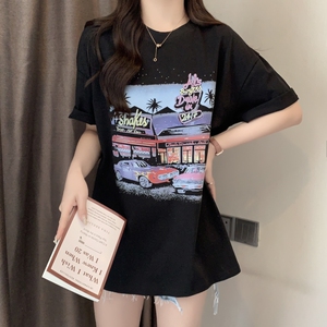 T0214-P25 短袖t恤女宽松中学生韩版ins潮半袖胖mm慵懒风夏装大码图片