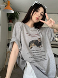 T0331-P252025夏季新款慵懒风卡通猫咪印花短袖T恤潮，女装T恤，星座617A-2
