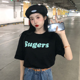 T03-P25夏季2025新款复古港味字母印花宽松圆领百搭短袖T恤上衣，女装T恤，星座617A-2