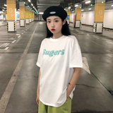 T03-P25夏季2025新款复古港味字母印花宽松圆领百搭短袖T恤上衣，女装T恤，星座617A-2