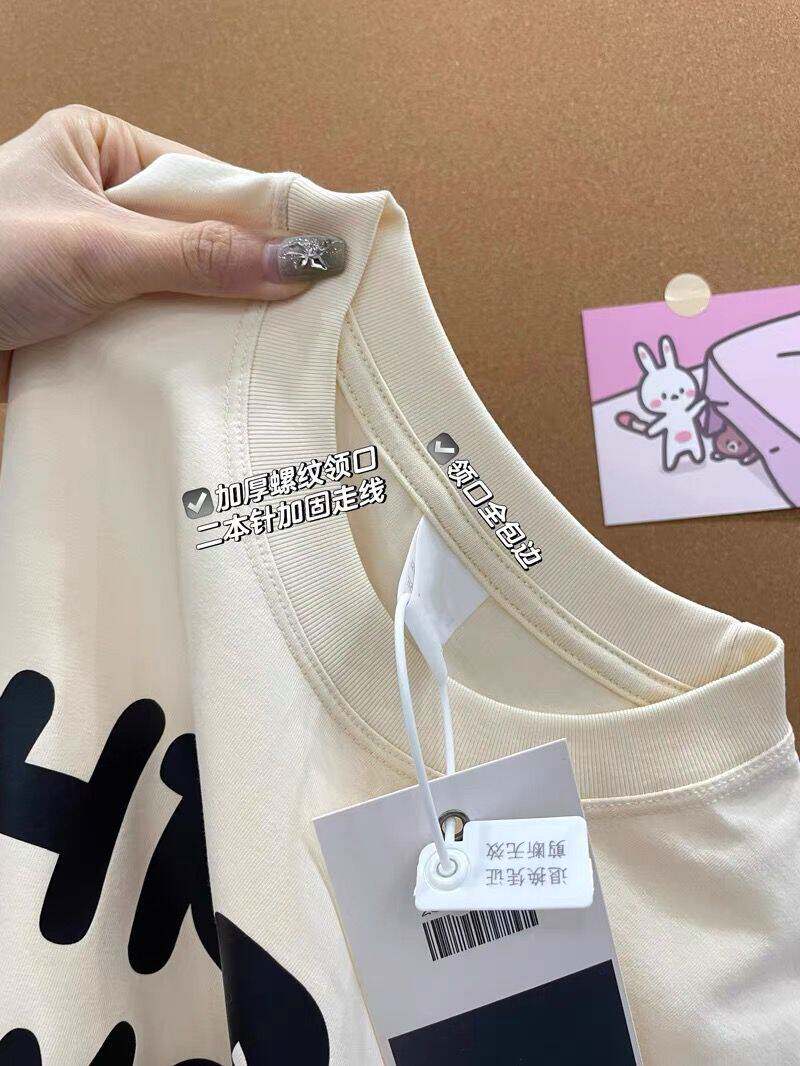 T0127-P25高品质纯棉小众设计便利贴字母前印花宽松短袖t恤女,女装T恤,星座617A-2