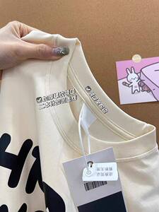 T0127-P25 高品质纯棉  小众设计便利贴字母前印花宽松短袖t恤女图片