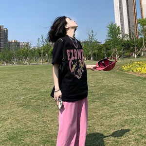 T0158-P25 100%纯棉短袖T恤宽松百搭美式潮牌男女同款休闲上衣图片