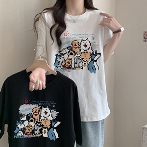 T0369-P30 趣味卡通100%棉精梳纯棉 印花夏装短袖T恤女宽松韩版图片