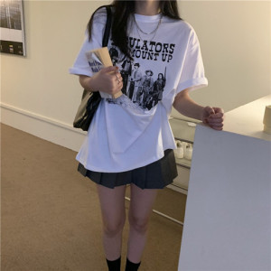 T0345-P30 2025夏装新款韩版韩chic印花学生短袖T恤女上衣图片