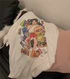 T0306-P252025夏季新款纯棉复古日系印花宽松大码胖MM短袖T恤…，女装T恤，星座617A-2