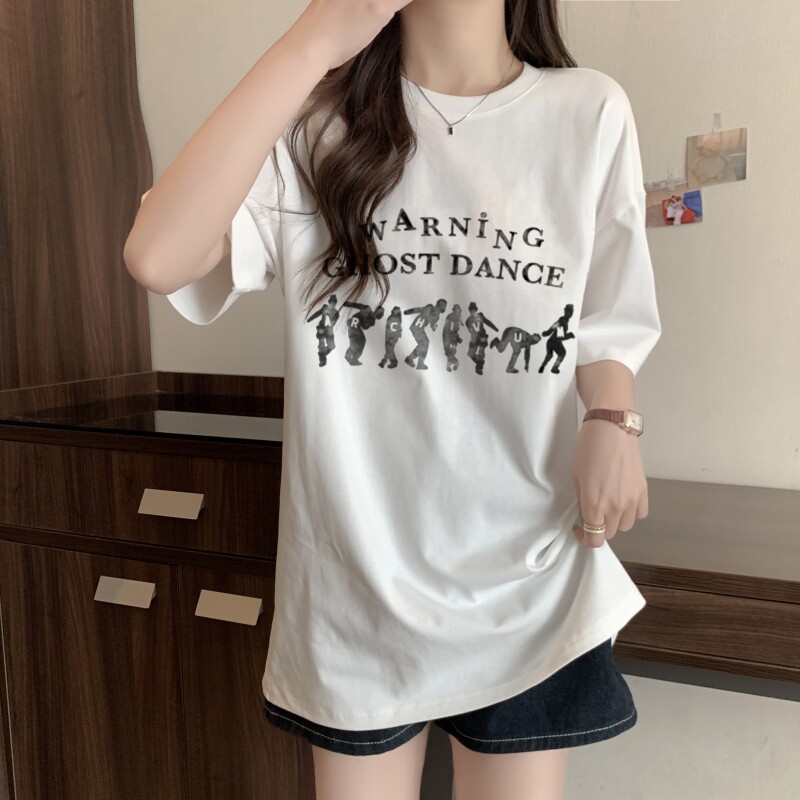 M376-P252025年春夏新款100%棉复古人像印花夏装短袖T恤宽松韩,女装T恤,星座617A-2