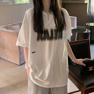 T0314-P25 个性模糊字母美式复古纯棉短袖夏装短袖T恤女图片