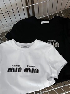 T00931-P35 字母印花短款T恤女春夏新款半袖修身显瘦内搭气质上衣图片