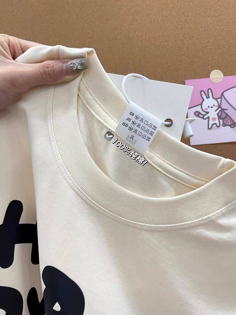 T0127-P25高品质纯棉小众设计便利贴字母前印花宽松短袖t恤女,女装T恤,星座617A-2