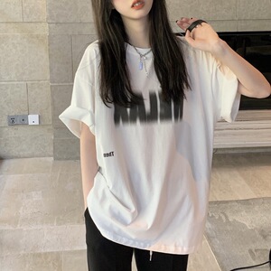 T0314-P25 个性模糊字母美式复古纯棉短袖夏装短袖T恤女图片