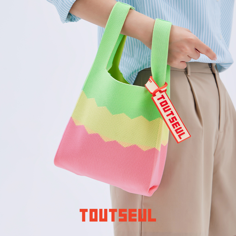 TOUTSEUL读设小众新款多巴胺手提包大托特包编织背心包三色彩虹包