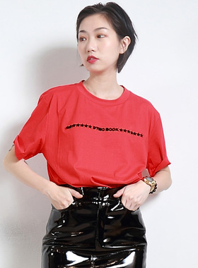 DTWO原创女装2018春季新款纯色宽松休闲圆领短袖T恤 女上衣12206